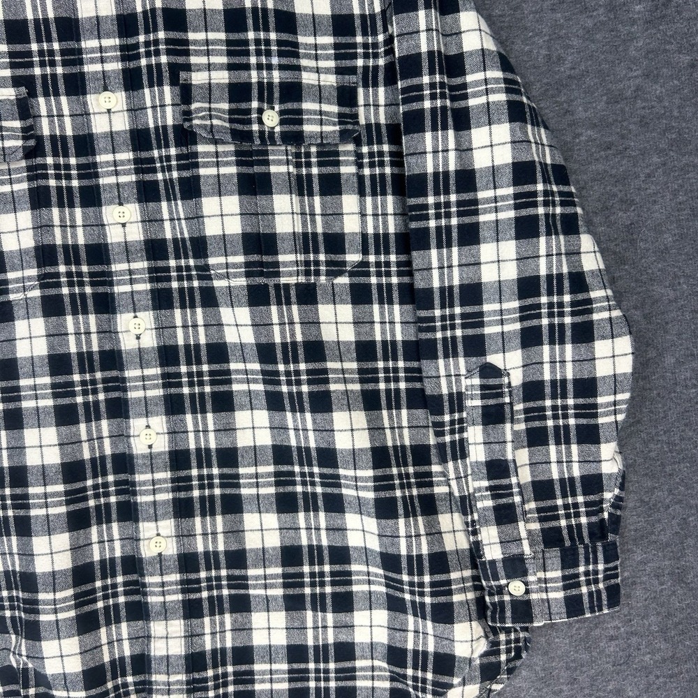 J. Crew Workshirt Mens Large Ivory black plaid Flannel Button Up Long Sleeve - Picture 6 of 12